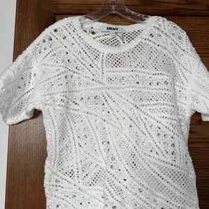 DKNY Ivory Crochet Knit Top